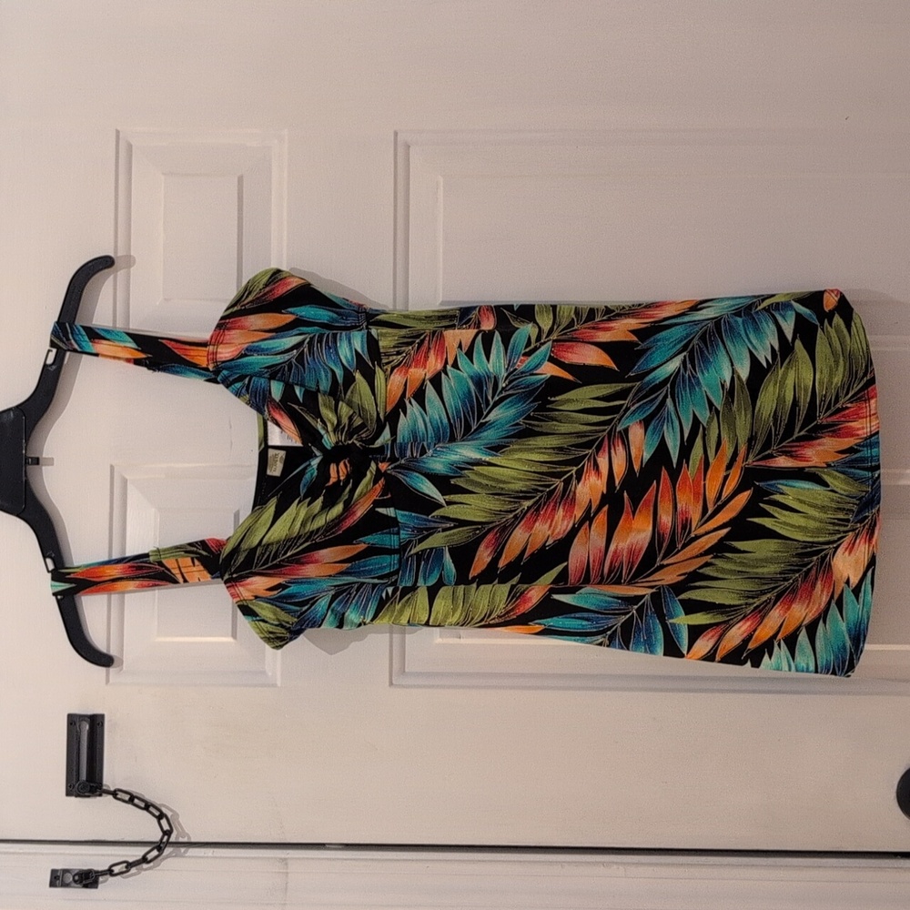 Islander Multicolor Palm Frond Print Women's Swim Dress, Size 16